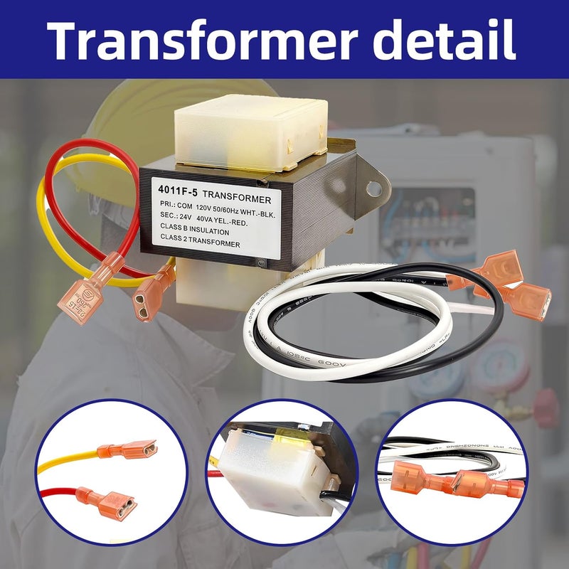 Ousaly 46-24124-06 HVAC Transformer for Furnace 46-24124-06 BE161640GDD 29M7101,40VA 120/24V Channel 2 Hole Mount Model Specific Furnace Transformer Leads with 1/4 in Insulated Female Quick Connects - Image 4
